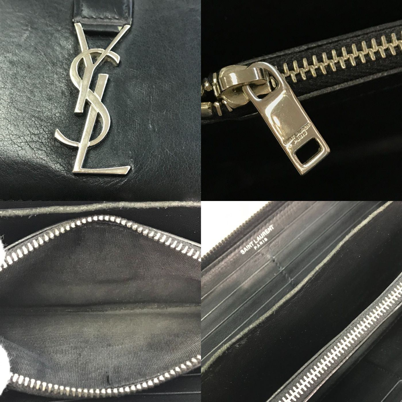 SAINT LAURENT サンローラン 長財布 ユニセックス ラウンドジップ レザー YSL ロゴ金具 ブラック 414570 中古 T1