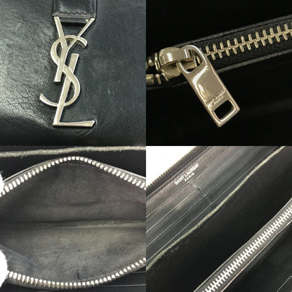 SAINT LAURENT サンローラン 長財布 ユニセックス ラウンドジップ レザー YSL ロゴ金具 ブラック 414570 中古 T1
