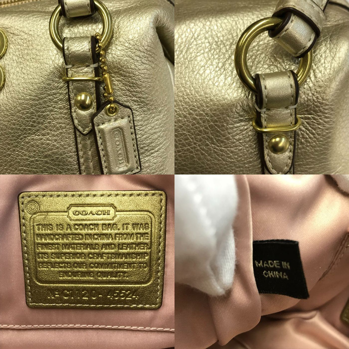 COACH コーチ ミニボストンバッグ レディース レザー ハンドバッグ オプアート メタリックゴールド 45524 中古 T1