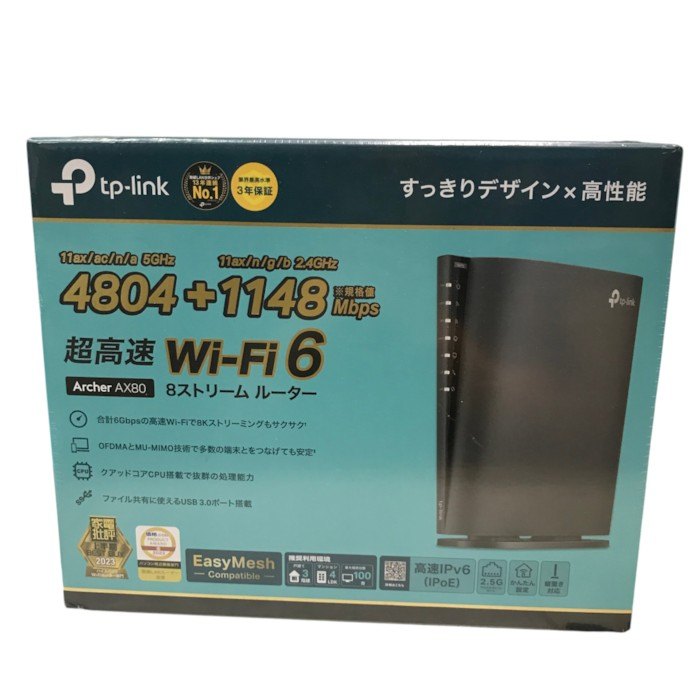 TP-Link WiFi ルーター 4804 + 1148Mbps Wi-Fi 6 AX6000 2.5Gbps WAN/LANポートx1 縦型 IPv6 IPoE VPN OneMesh対応 Archer AX80/A 中古 Y1