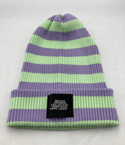 マークジェイコブス REDUX GRUNGE COLLECTION グランジコレクション ストライプ ニット帽 ミントグリーン×ラベンダー 中古 D4