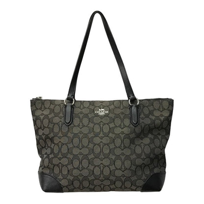 COACH コーチ シグネチャー トートバッグ レディース キャンバス/レザー ハンドバッグ A4収納可 グレー/ブラック F29958 中古 T1