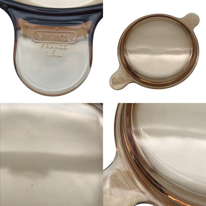 VISION 耐熱ガラス 18cm 両手鍋 フライパン セット 蓋付き パイレックス パイロセラム 直火/レンジ 中古 T1