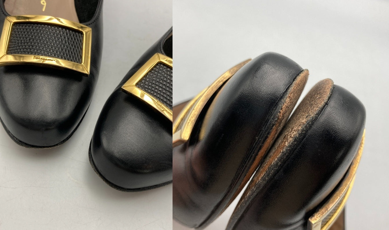 Salvatore Ferragamo サルヴァトーレフェラガモ レザー パンプス ブラック サイズ6 中古 D4