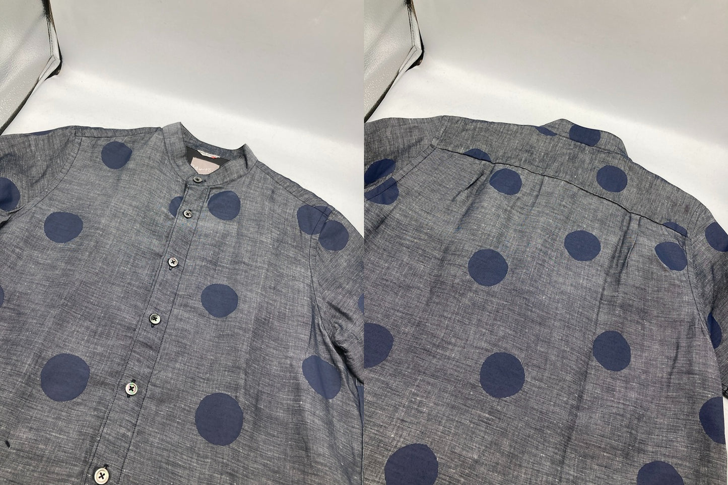 SOU・SOU ソウソウ 京型友禅染 麻混 バンドカラーシャツ 水玉 サイズSS 中古 D4
