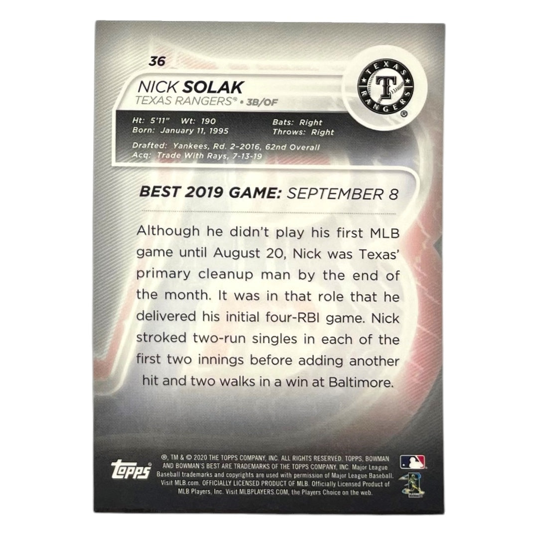 TOPPS MLBカード BOWMAN'S BEST NICK SOLAK TEXAS RANGERS /150 #36 中古 IT2