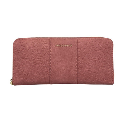 CROCODILE クロコダイル 南天＆福寿草 型押し ラウンドファスナー 長財布 中古 D4