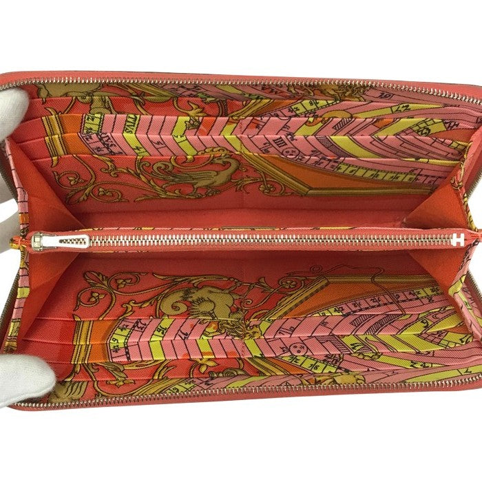 HERMES エルメス アザップロング シルクイン 長財布 レディース ラウンドジップ ファスナー スカーフ柄 ピンク/マルチカラー 中古 T1