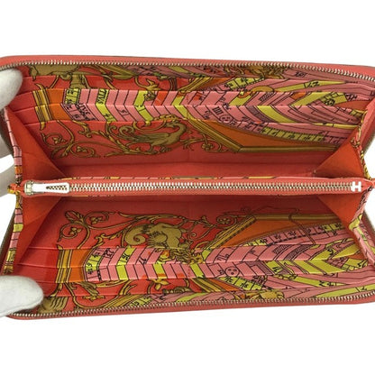 HERMES エルメス アザップロング シルクイン 長財布 レディース ラウンドジップ ファスナー スカーフ柄 ピンク/マルチカラー 中古 T1