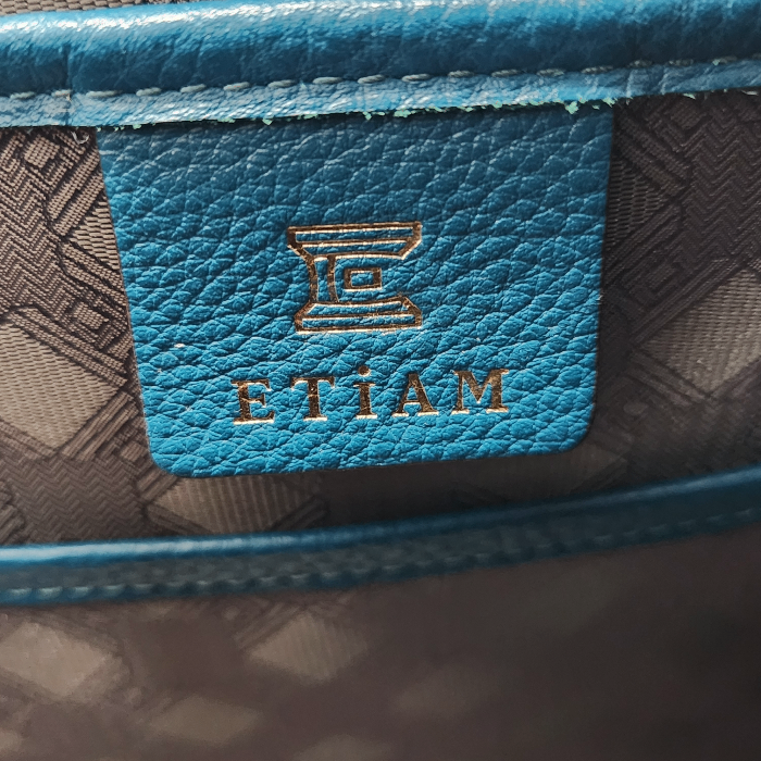 ETiAM エティアム Unite シュリンク サイドベルトブリーフケース メンズ シボ レザー 無地 ターコイズブルー ETKB-024 中古 T1