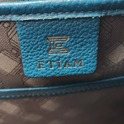 ETiAM エティアム Unite シュリンク サイドベルトブリーフケース メンズ シボ レザー 無地 ターコイズブルー ETKB-024 中古 T1