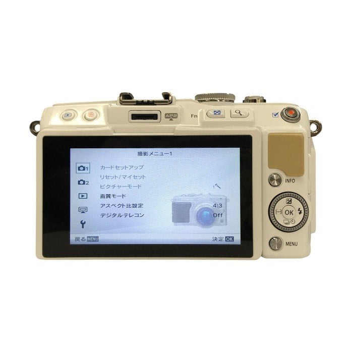 OLYMPUS オリンパス PEN Lite ミラーレス デジタル一眼レフ カメラ ダブルズームキット ホワイト/ベージュ レンズセット タッチ操作 自分撮り E-PL5 中古 T1