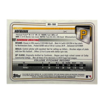 TOPPS MLBカード BOWMAN CHROME 1ST LOGAN HOFMANN PITTSBURGH PIRATES /150 #BD-160 中古 IT2