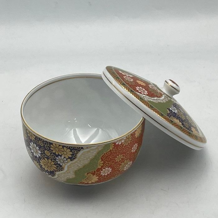 前畑陶器 庫山窯 金彩七宝紋 蓋付 煎茶揃 五客 MAEBATA 湯呑 湯飲み ふた付き 中古 R4