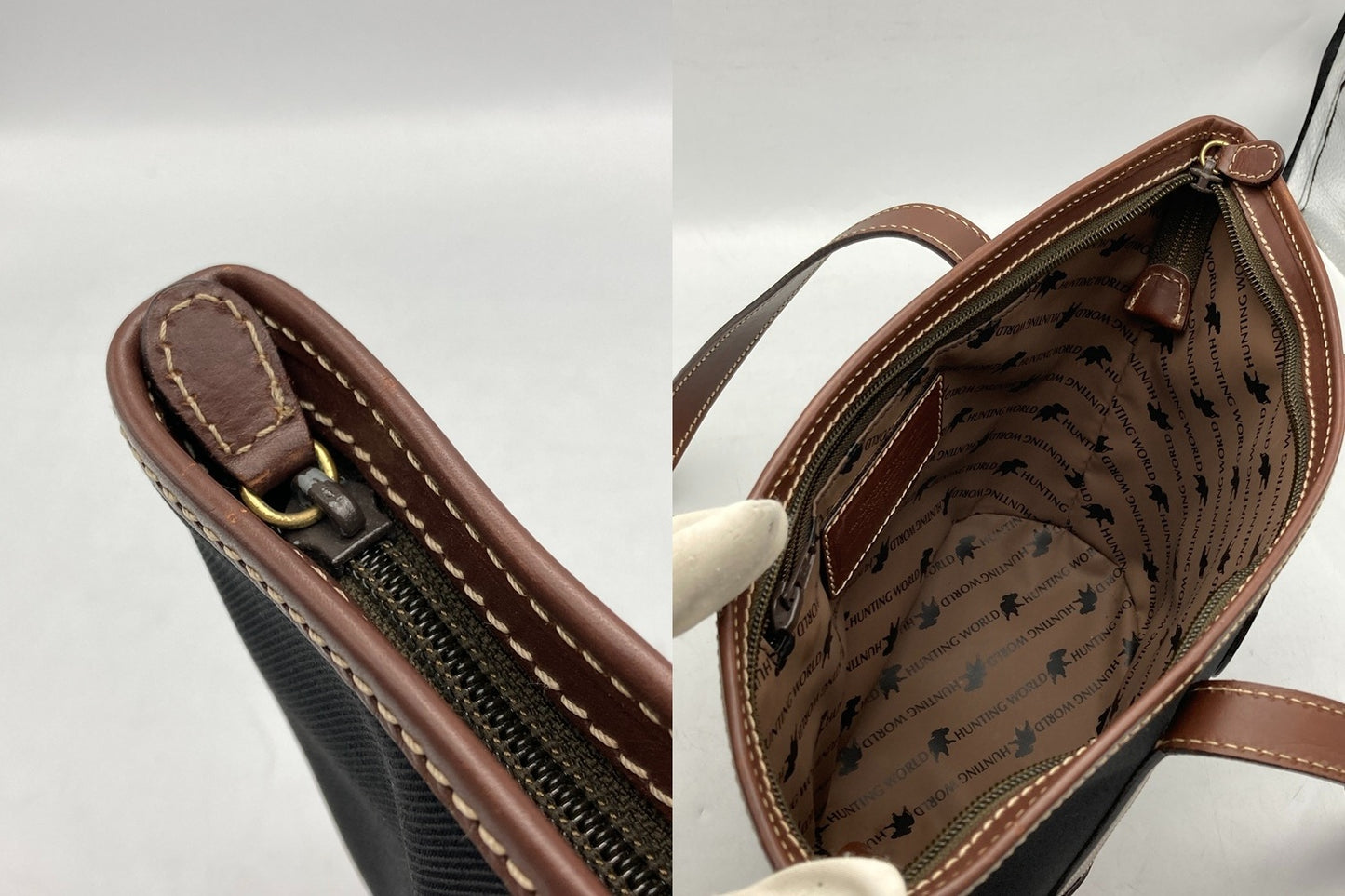 HUNTING WORLD ハンティングワールド キャンバス×レザー ミニトートバッグ 中古 D4