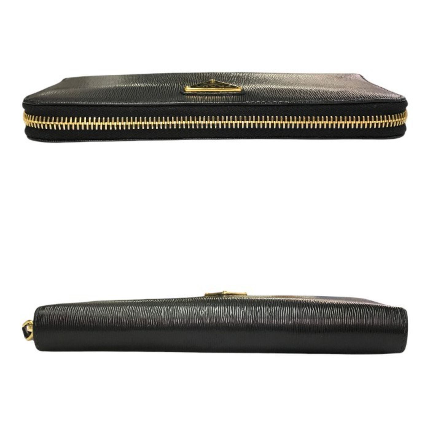 PRADA プラダ VITELLO MOVE TR ヴィッテロムーブ 長財布 メンズ ラウンドファスナー ジップ レザー 三角プレート ブラック 1ML506 中古 T1