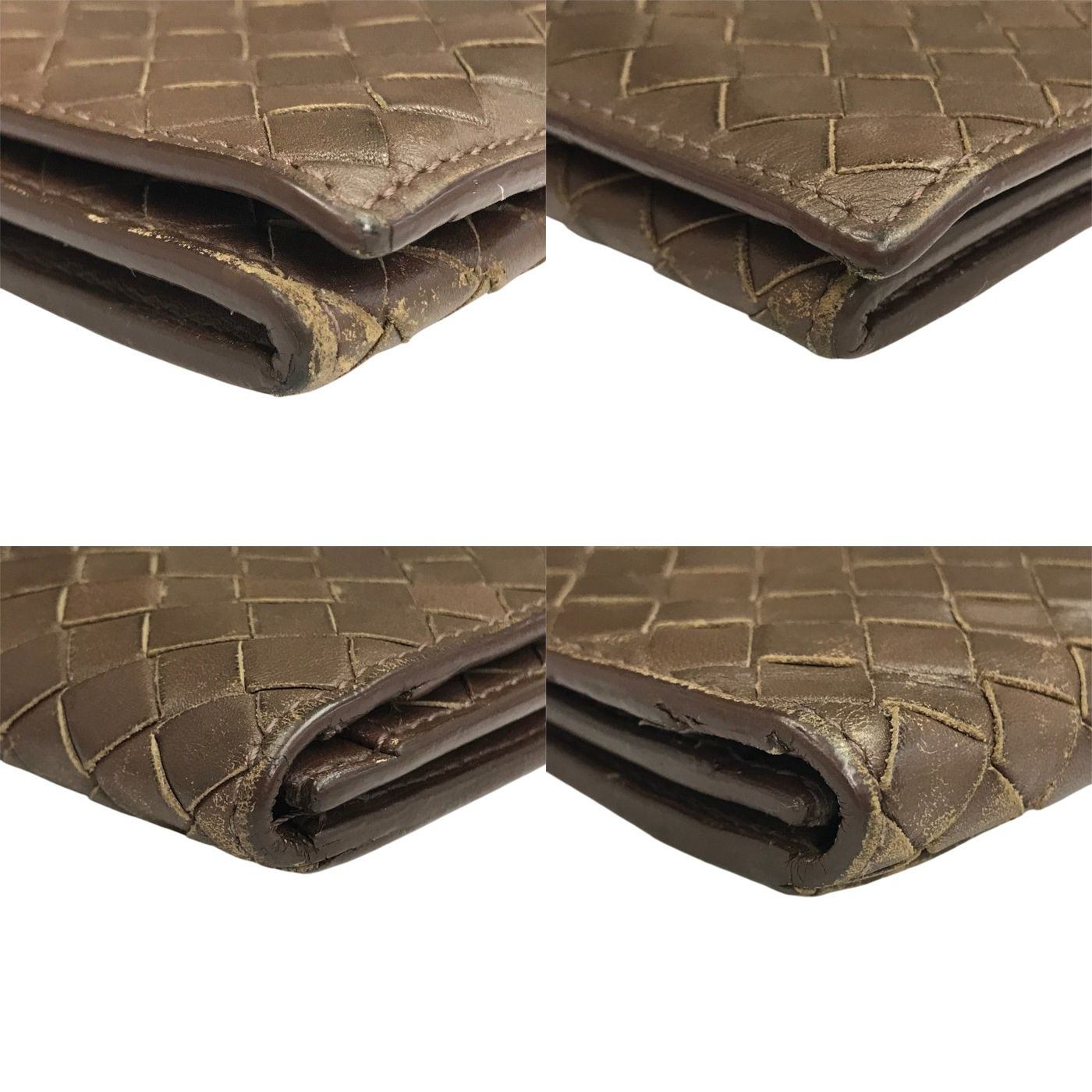 BOTTEGA VENETA ボッテガヴェネタ 長財布 メンズ イントレチャート 二つ折り レザー 小銭入れなし 札入れ ブラウン 中古 T1