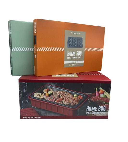 recolte HOME BBQ  レコルト ホームバーベキュー レッド RBQ-1(R) たこ焼きプレート、セラミックスチーム深鍋付き 中古 D4