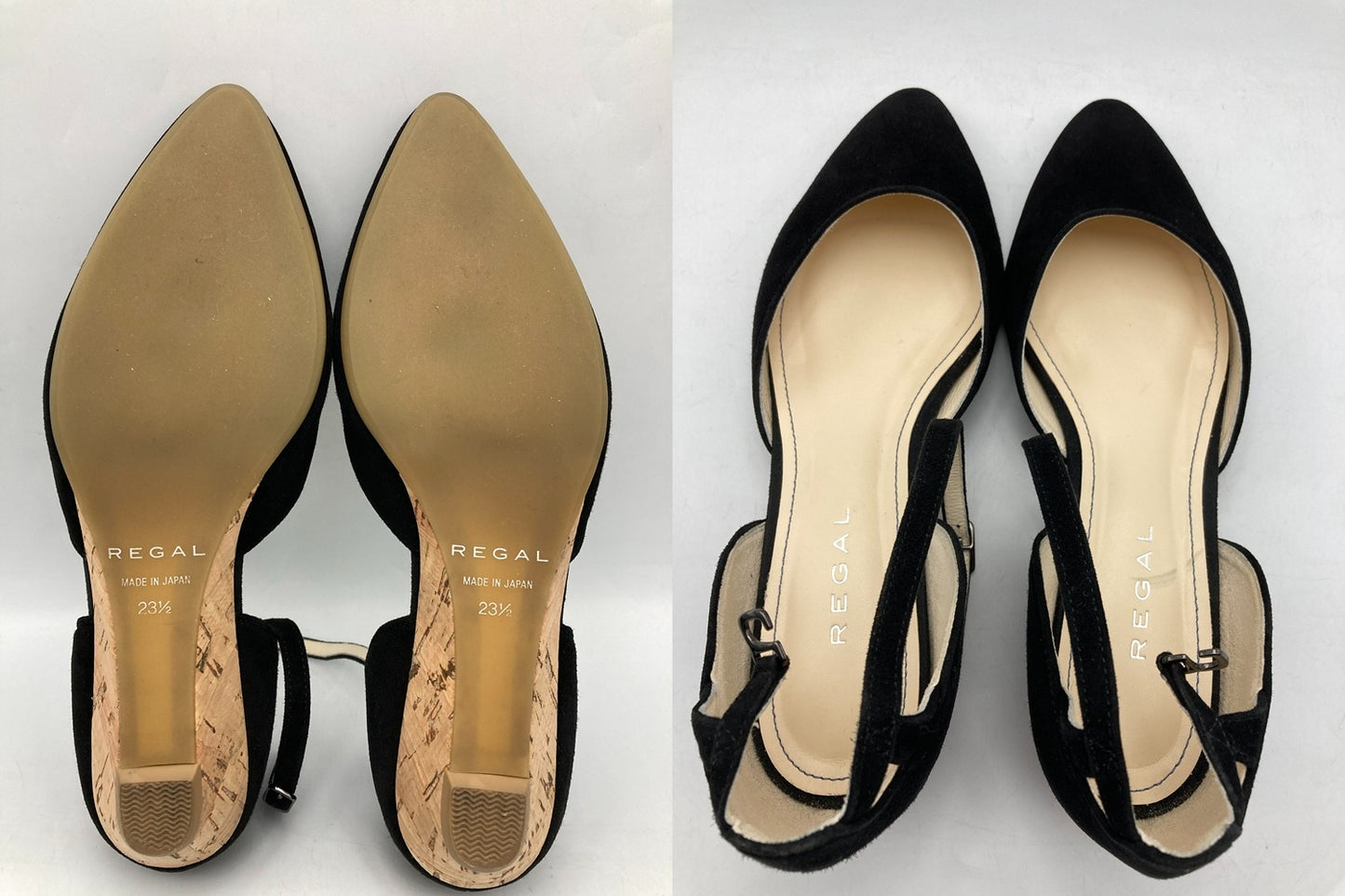 REGAL リーガル アンクルストラップ ローヒール パンプス F06L ブラック 23.5cm 中古 D4