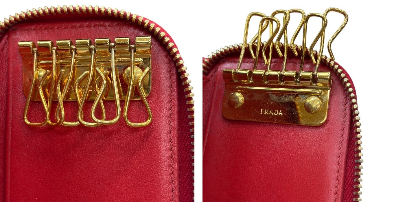 PRADA プラダ 6連 ラウンドファスナー キーケース レッド レザー ブランド 小物 レディース 中古 W４