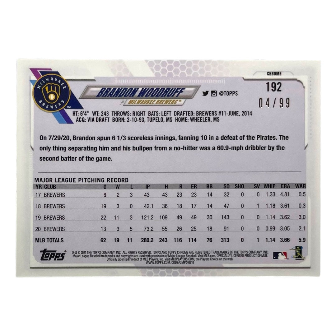 TOPPS MLBカード CHROME BRANDON WOODRUFF MILWAUKEE BREWERS /99 #192 中古 IT2