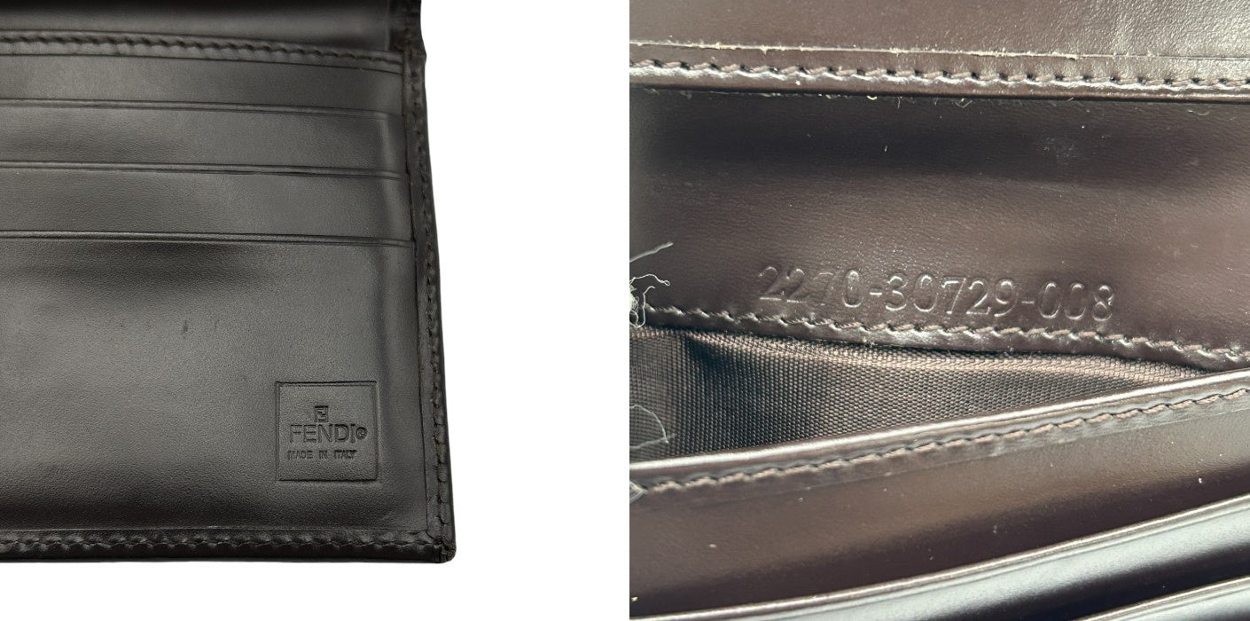 FENDI フェンディ ズッカ 財布 三つ折り ブラウン レディース ブランド コンパクト レザー ウォレット 中古 W４