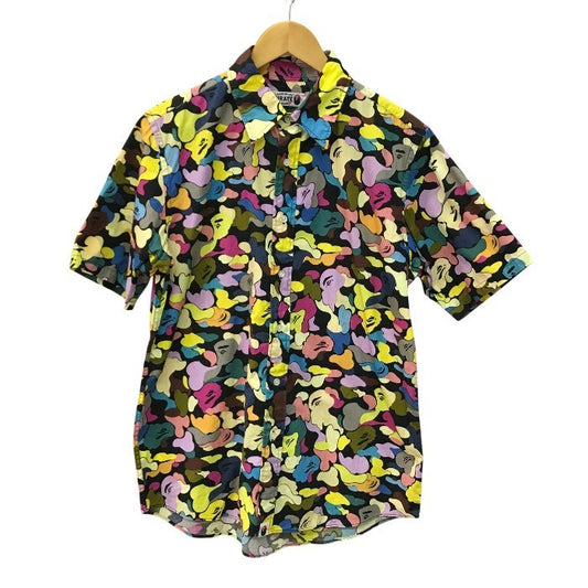 A BATHING APE アベイシングエイプ シャツ メンズ 半袖 コットン マルチカモ BAPE 総柄 迷彩 マルチカラー Lサイズ 中古 T1