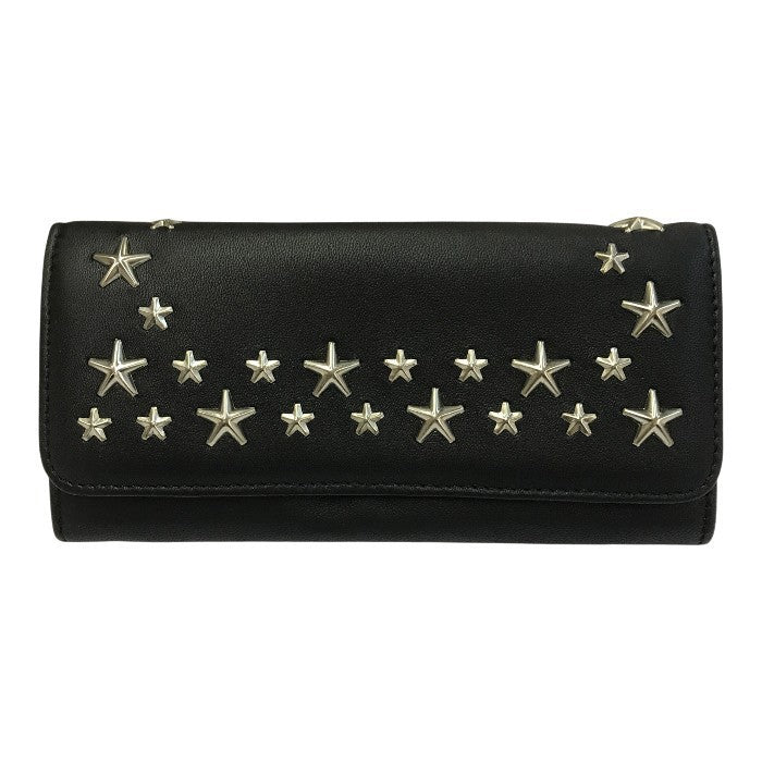 JIMMY CHOO ジミーチュウ ニノ 長財布 レディース 2つ折り レザー NINO 小銭入れ付き スタースタッズ ブラック 中古 T1