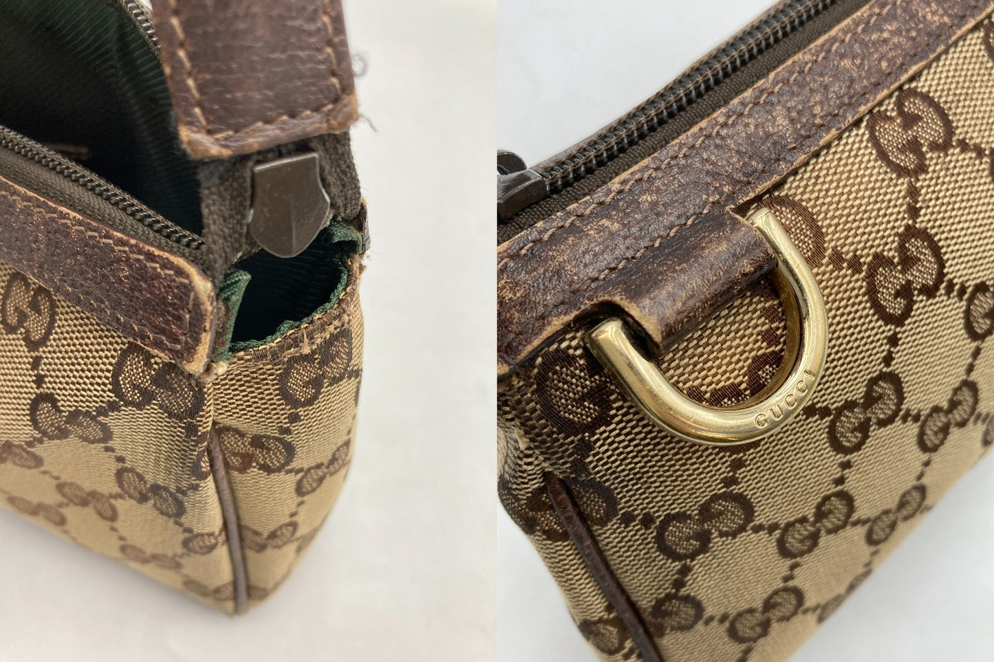 GUCCI グッチ GGキャンバス ハンドバッグ アクセサリーポーチ ブラウン 145750 中古 D4