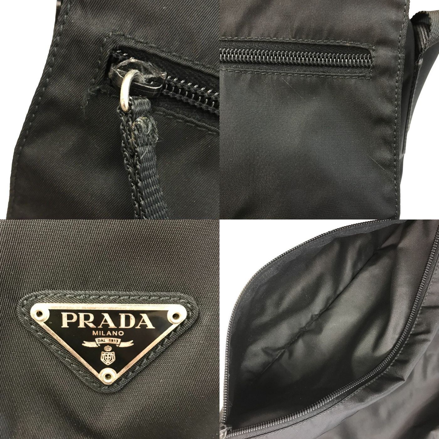 PRADA プラダ ショルダーバッグ ユニセックス ナイロン 斜め掛け 軽量 通勤 通学 ブラック 1BD671 中古 T1