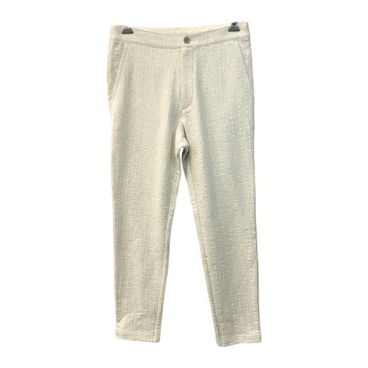 three dots フリースストライプ パンツ メンズ コットン ズボン ウエストドローコード ベージュ Sサイズ FS604M 中古 T1