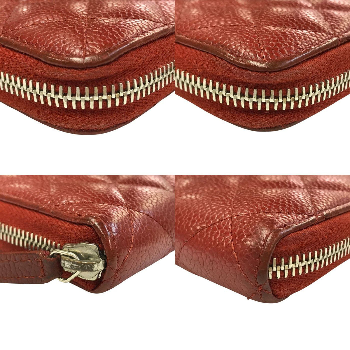 CHANEL シャネル マトラッセ 長財布 レディース ラウンドジップ ファスナー キャビアスキン キルティング レッド/シルバー金具 A50097 中古 T1