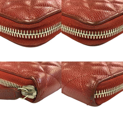 CHANEL シャネル マトラッセ 長財布 レディース ラウンドジップ ファスナー キャビアスキン キルティング レッド/シルバー金具 A50097 中古 T1