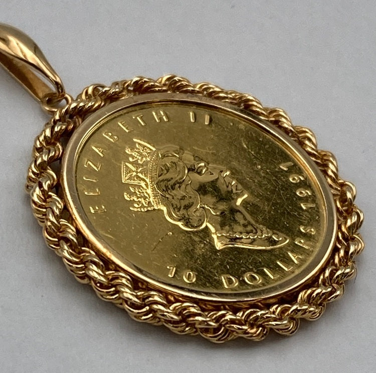 K24/18 純金コイン 1/4オンス メイプルリーフ エリザベス2世 ペンダントトップ 中古 D4