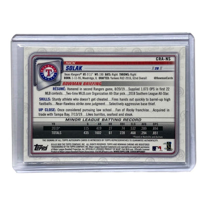 TOPPS MLBカード BOWMAN CHROME NICK SOLAK RANGERS 16/99 #CRA-NS 中古 IT2