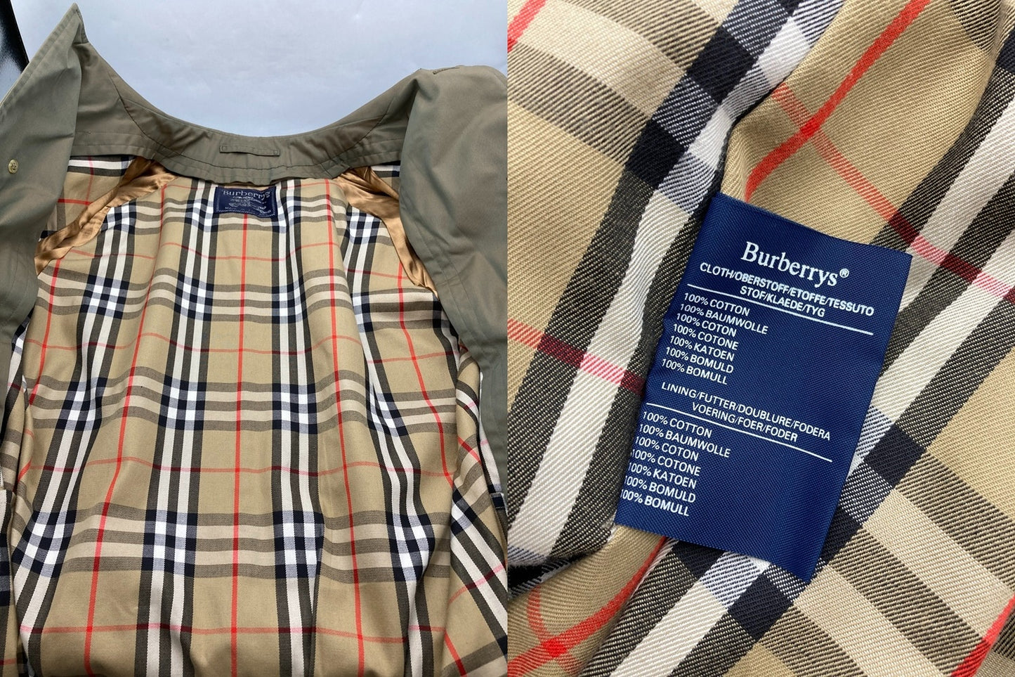 Burberrys バーバリーズ イングランド製 ステンカラーコート カーキ ノバチェック 中古 D44