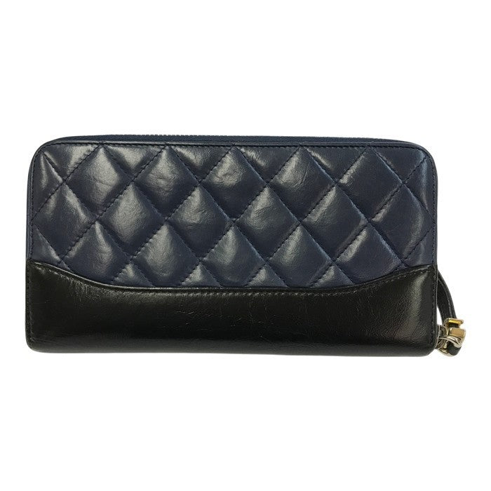 CHANEL シャネル ガブリエル ロングジップウォレット 長財布 レディース レザー ラウンドジップ ファスナー キルティング ネイビー/ブラック A84388 中古 T1