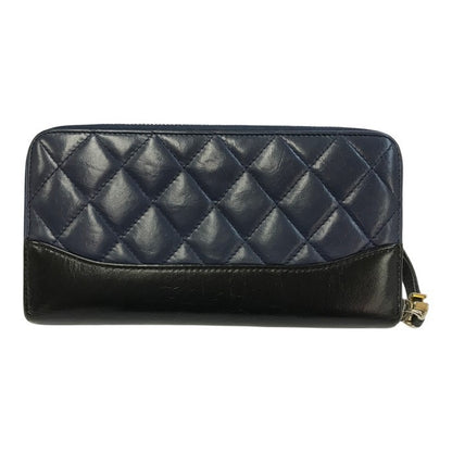 CHANEL シャネル ガブリエル ロングジップウォレット 長財布 レディース レザー ラウンドジップ ファスナー キルティング ネイビー/ブラック A84388 中古 T1