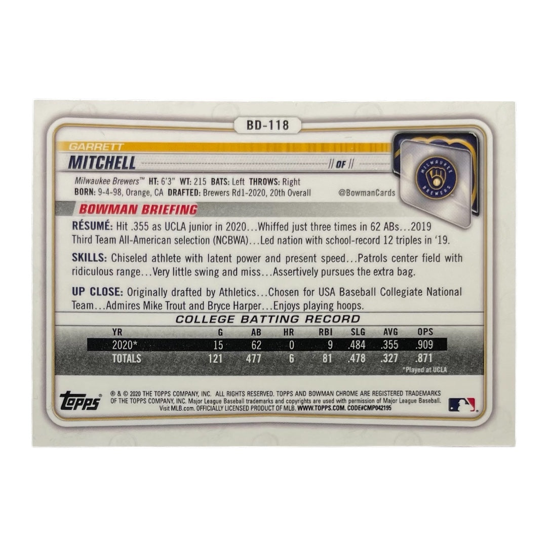 TOPPS MLBカード BOWMAN CHROME 1ST GARRET MITCHELL MILWAUKEE BREWERS #BD-118 中古 IT2