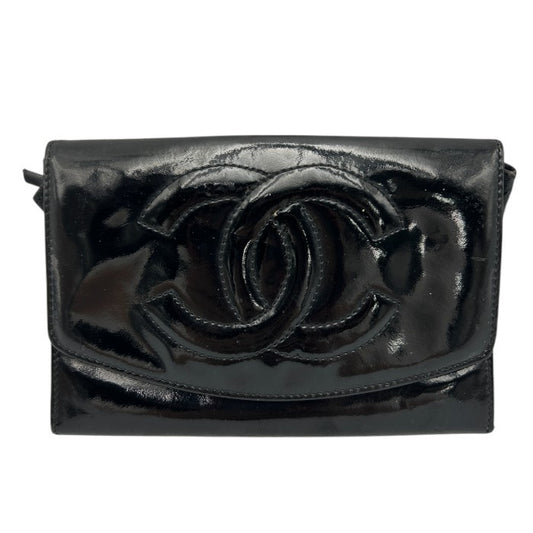 CHANEL シャネル エナメル ココマーク 財布 ブランド レディース コンパクト ブラック 中古 W４