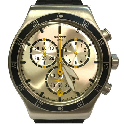 SWATCH NEW IRONY CHRONO JUMP HIGH 腕時計 メンズ アナログ クォーツ アイロニー クロノグラフ ラウンド SS シルバー YVS420 中古 T1