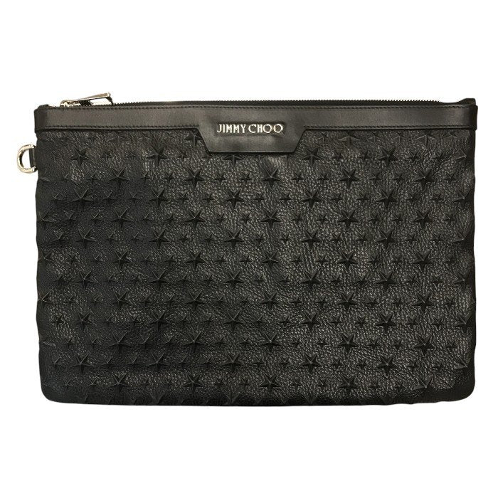 JIMMY CHOO ジミーチュウ DEREK クラッチバッグ ユニセックス デレク レザー セカンドバッグ スター星柄 エンボススタッズ ブラック 中古 T1