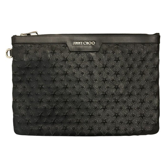 JIMMY CHOO ジミーチュウ DEREK クラッチバッグ ユニセックス デレク レザー セカンドバッグ スター星柄 エンボススタッズ ブラック 中古 T1