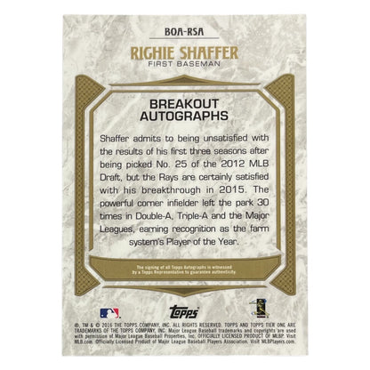 TOPPS MLBカード TIER ONE RICHIE SHAFFER TAMPA BAY RAYS /10 #BOA-RSA 中古 IT2