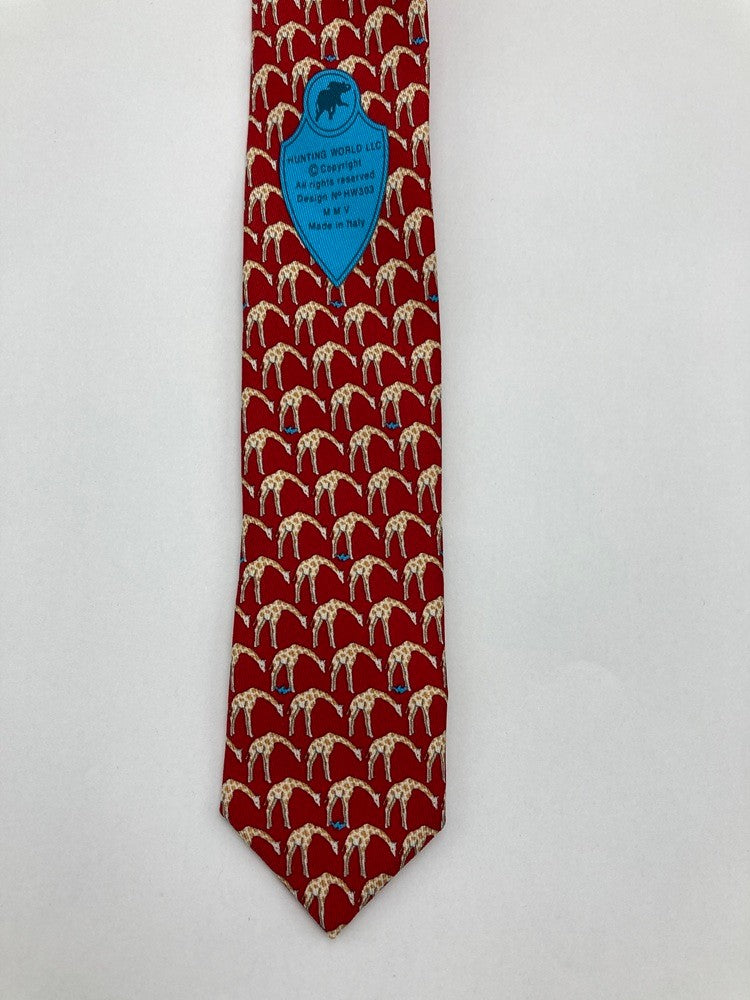 HUNTING WORLD ハンティングワールド キリン柄 ネクタイ シルク100％ 中古 D4