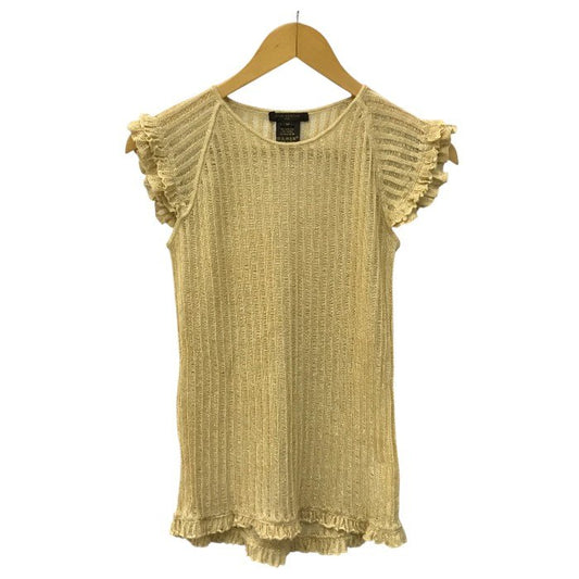 LOUIS VUITTON ルイヴィトン ニットトップス レディース フレンチスリーブ フリル カシミヤ/シルク ラメ セーター ベージュ Mサイズ 中古 T1