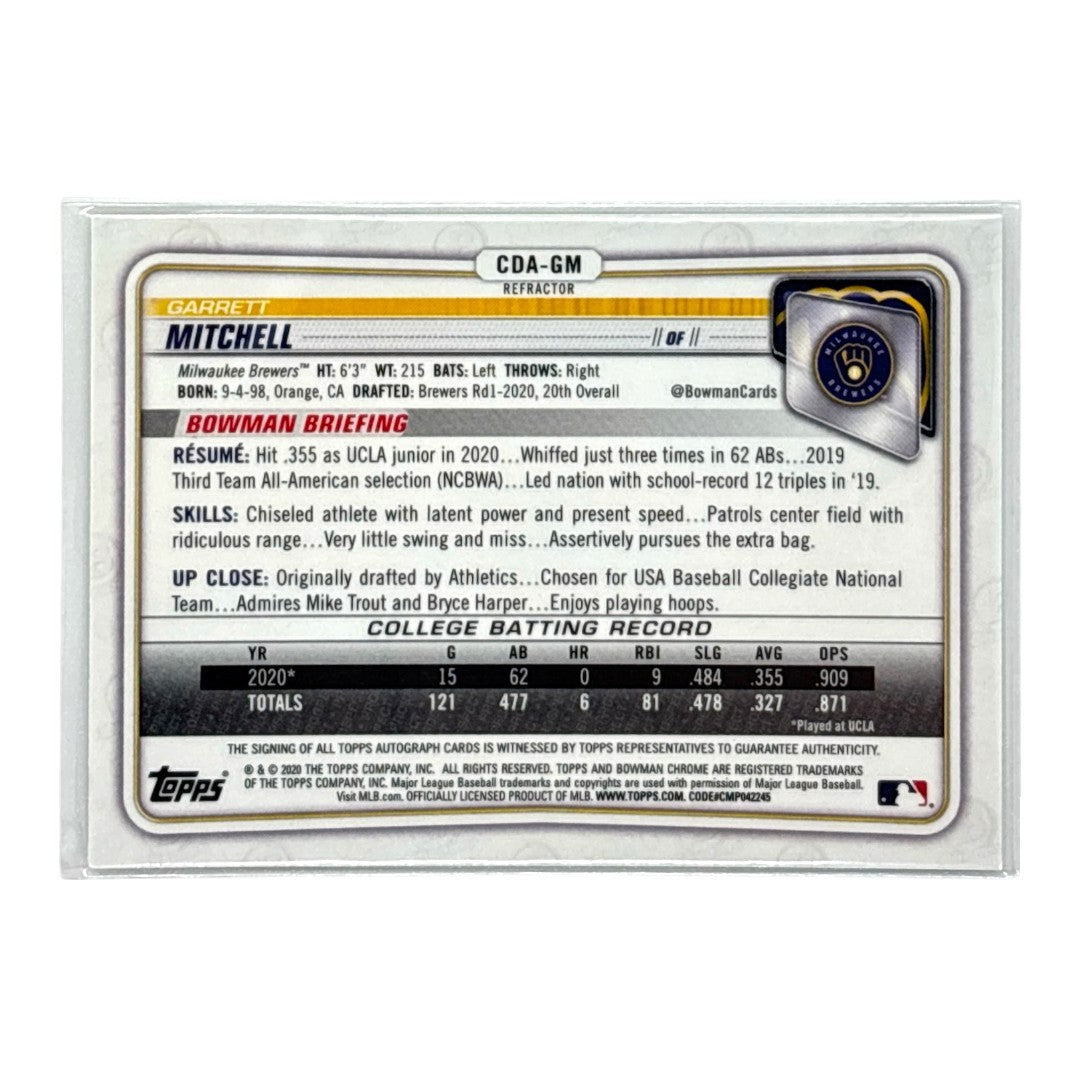 TOPPS MLBカード BOWMAN CHROME 1ST GARRETT MITCHELL MILWAUKEE BREWERS /499 #CDA-GM 中古 IT1