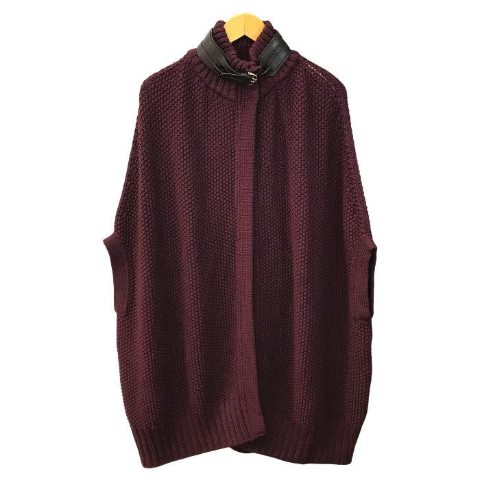 Salvatore Ferragamo サルヴァトーレ フェラガモ ポンチョ レディース ニット ロング カーディガン ベルト ボルドー Lサイズ 中古 T1