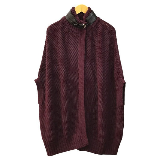 Salvatore Ferragamo サルヴァトーレ フェラガモ ポンチョ レディース ニット ロング カーディガン ベルト ボルドー Lサイズ 中古 T1