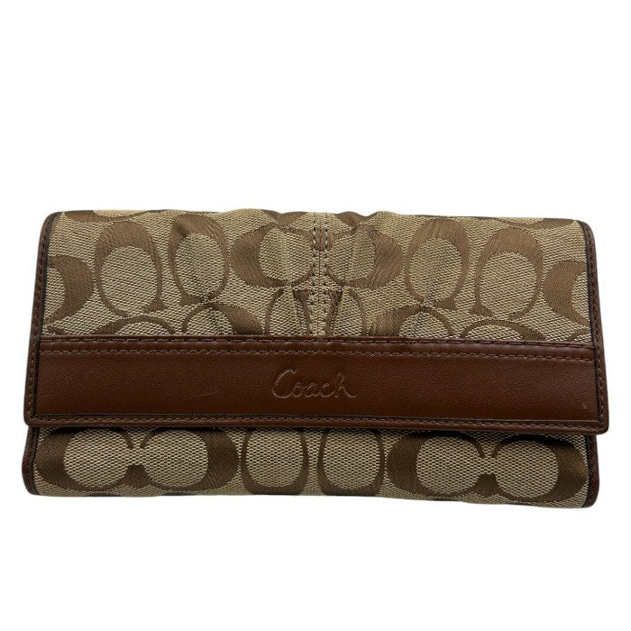 COACH シグネチャー ブラウン 長財布 コーチ レディース 小銭入れ 札入れ カード入れ 中古 W1